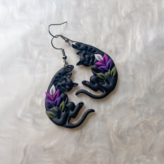 LAVENDER HANGING CAT EARRINGS