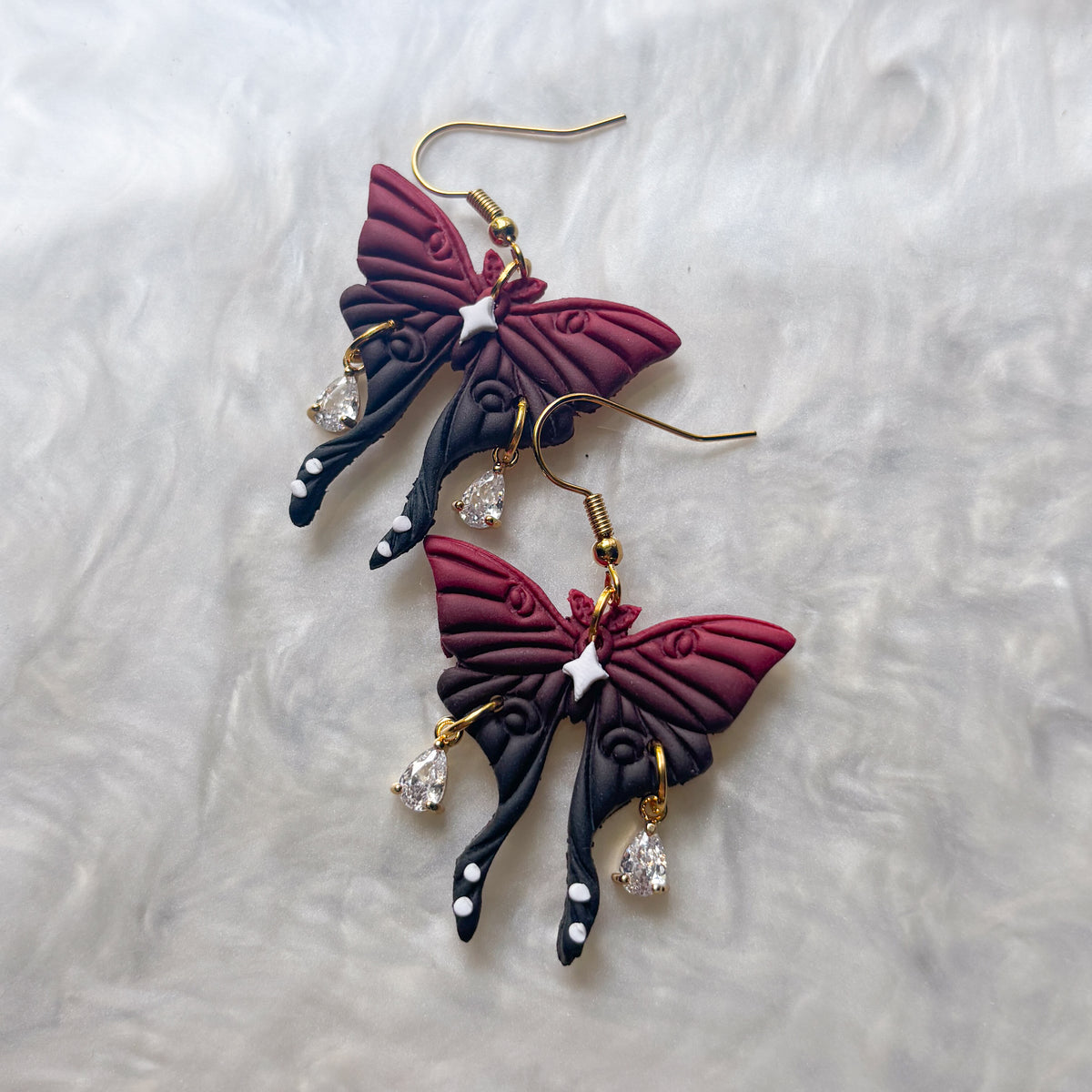 RED BLACK MOTH EARRINGS