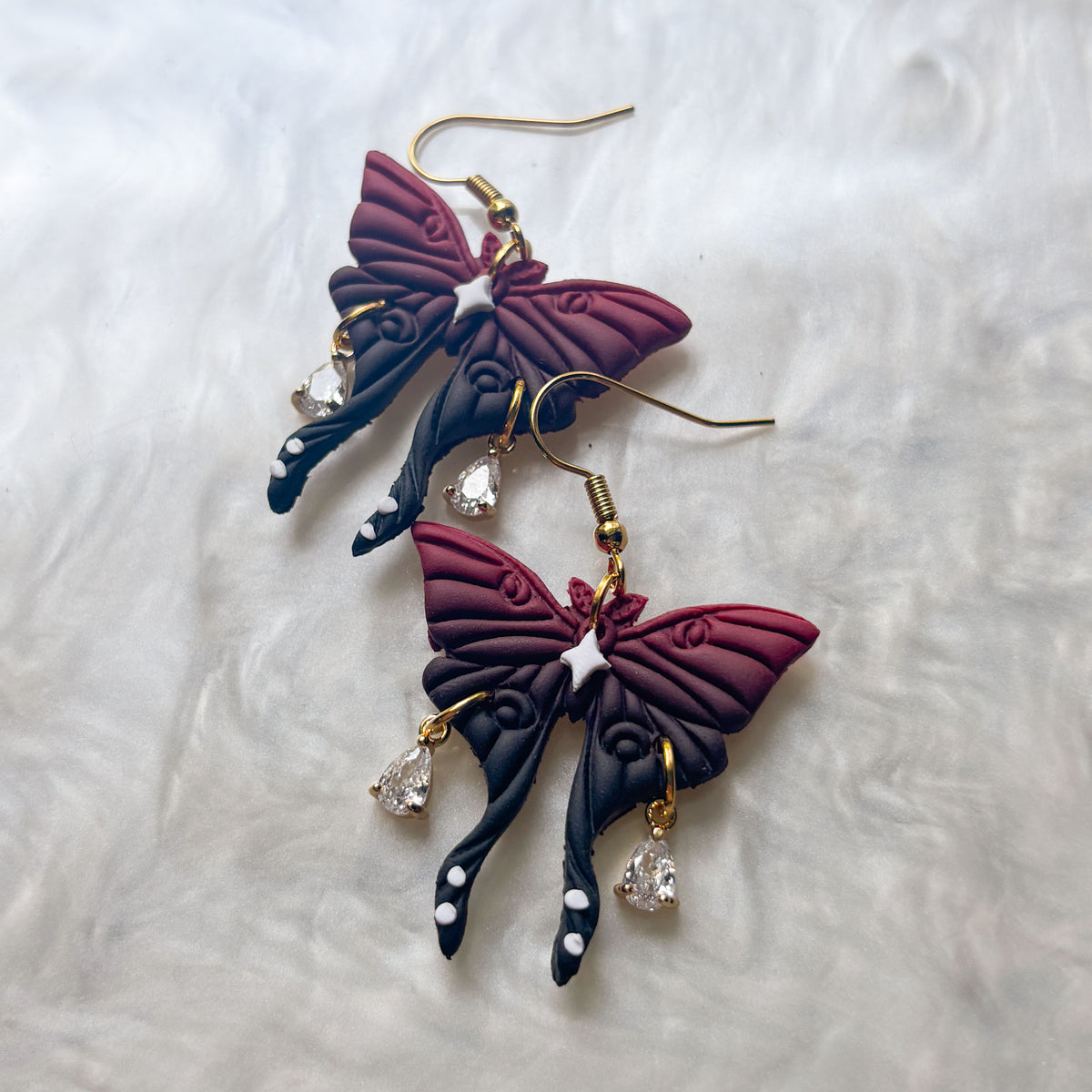 RED BLACK MOTH EARRINGS