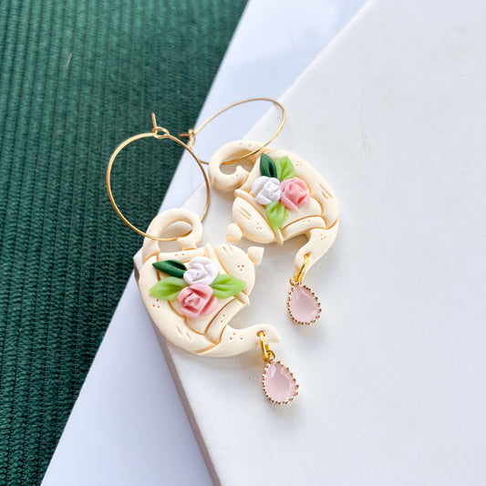 ROSE GARDEN TEAPOT HOOP EARRINGS