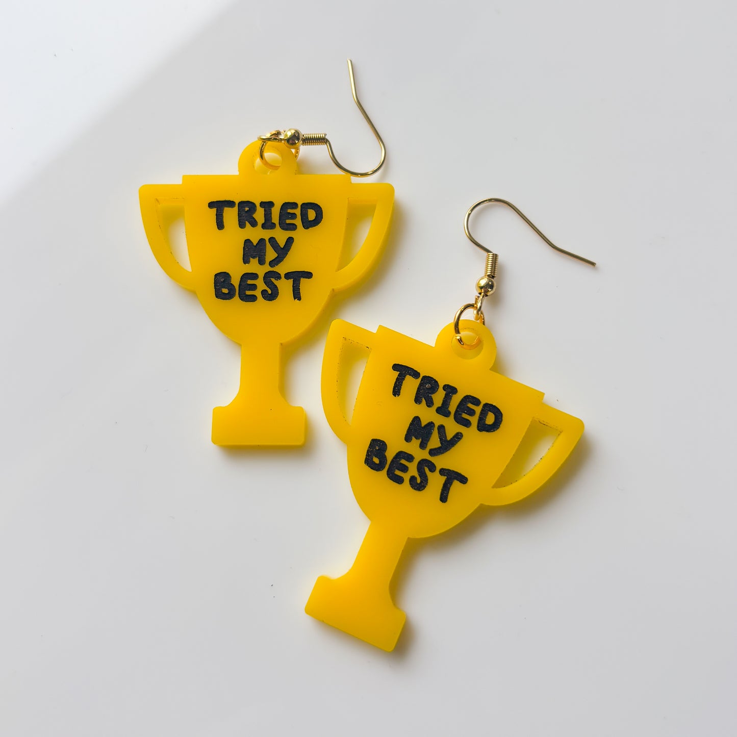 'TRIED MY BEST' TROPHY ACRYLIC EARRINGS