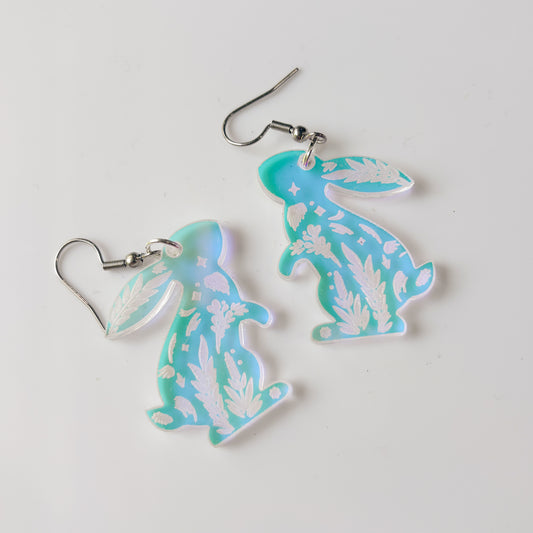ENGRAVED CLEAR RABBIT ACRYLIC EARRINGS