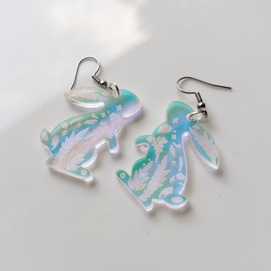ENGRAVED CLEAR RABBIT ACRYLIC EARRINGS