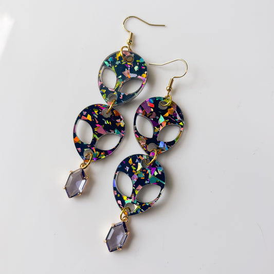 GLITTERY ALIEN DUO ACRYLIC EARRINGS
