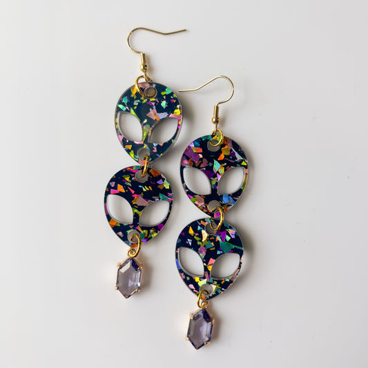 GLITTERY ALIEN DUO ACRYLIC EARRINGS