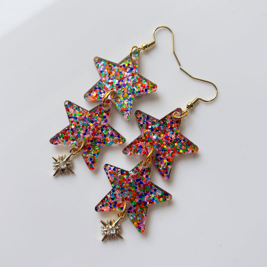SPARKLE CONFETTI STARS ACRYLIC EARRINGS