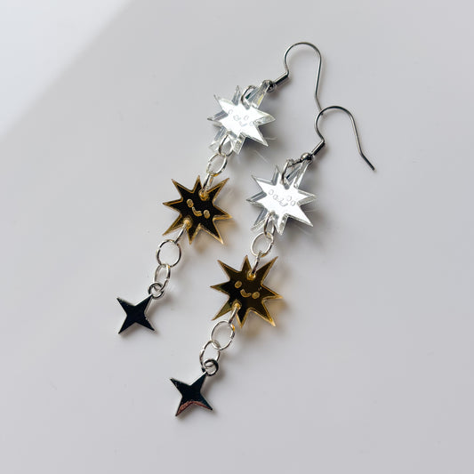 GOLD SILVER STAR ACRYLIC EARRINGS