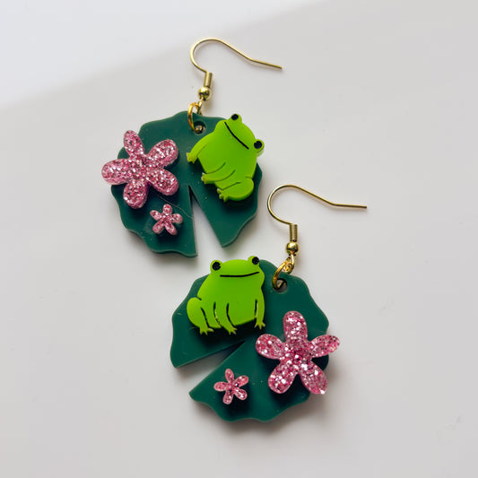 FROGS ON LILYPAD ACRYLIC EARRINGS
