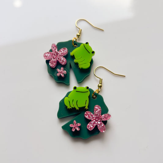 FROGS ON LILYPAD ACRYLIC EARRINGS