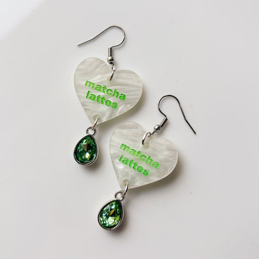 I HEART MATCHA LATTES ACRYLIC EARRINGS
