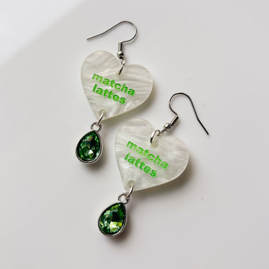 I HEART MATCHA LATTES ACRYLIC EARRINGS