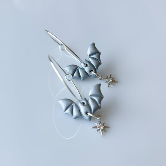 SILVER BAT HOOP EARRINGS