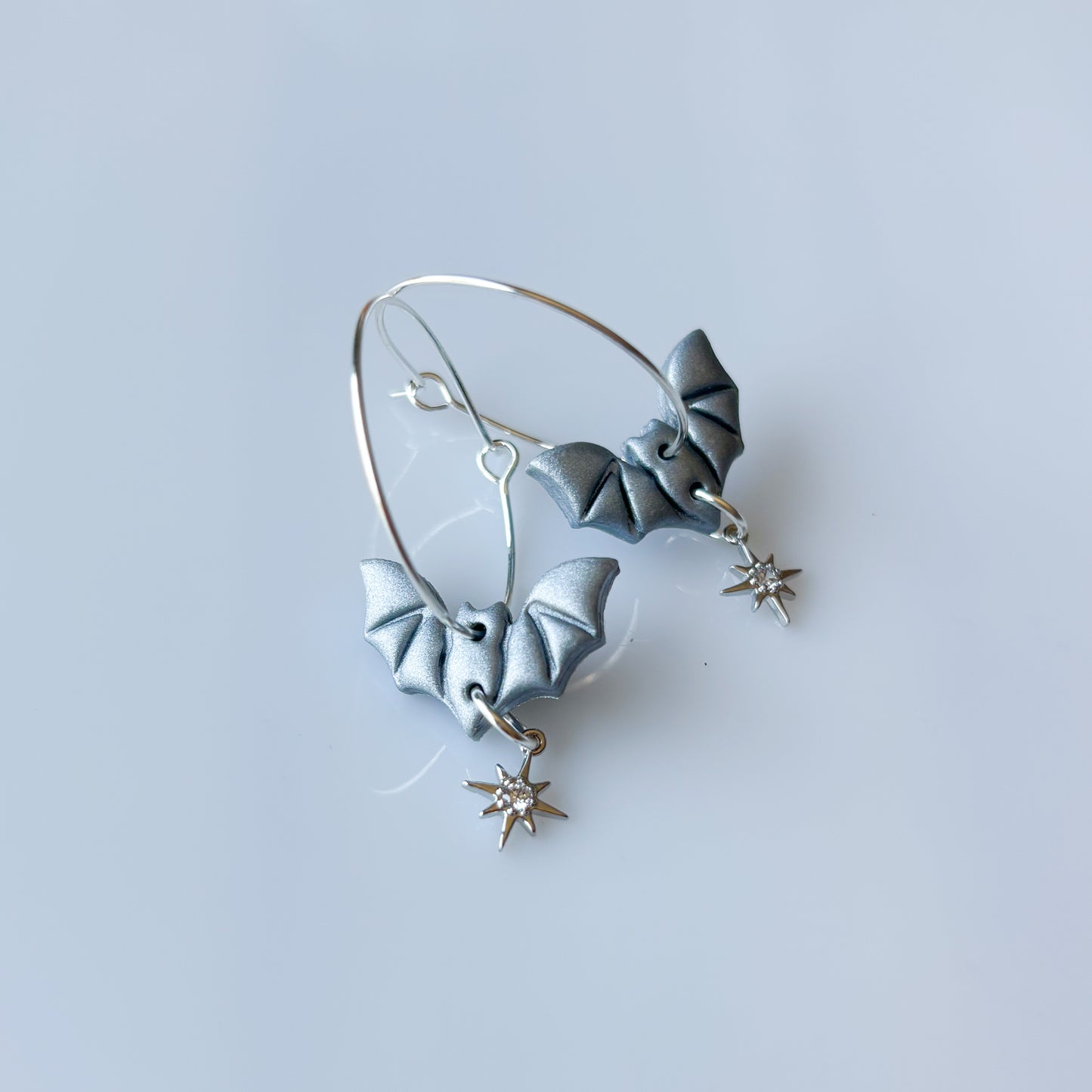 SILVER BAT HOOP EARRINGS