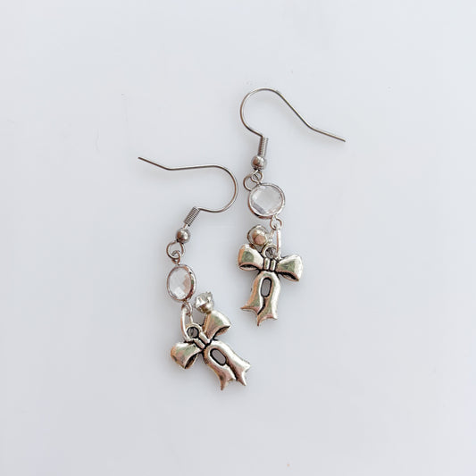 LITTLE SILVER BOW CHARM EARRINGS