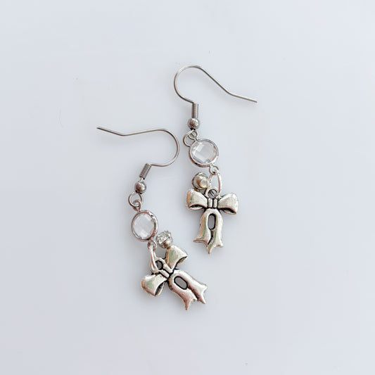 LITTLE SILVER BOW CHARM EARRINGS