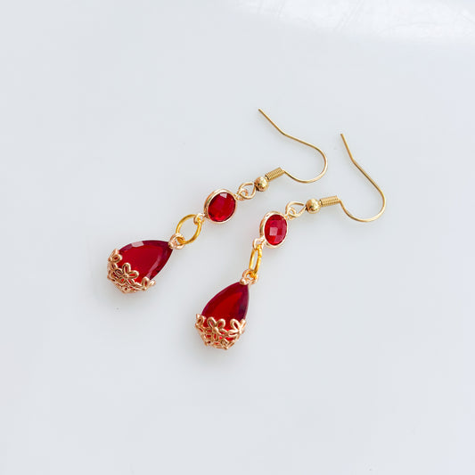 RED TEARDROP & GEM CHARM EARRINGS