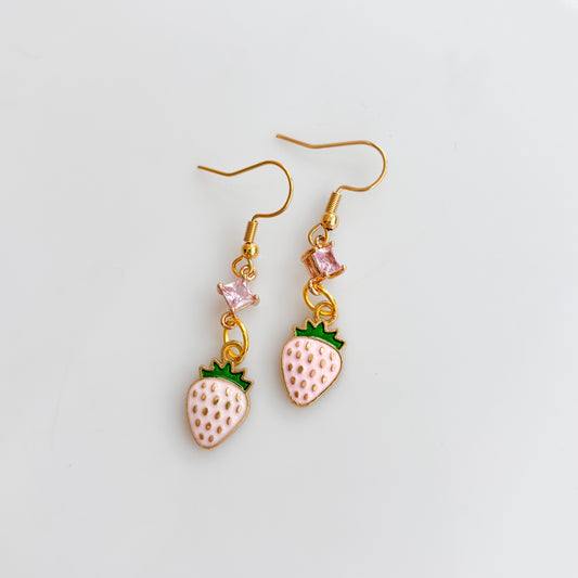 PINK STRAWBERRY & GEM CHARM EARRINGS