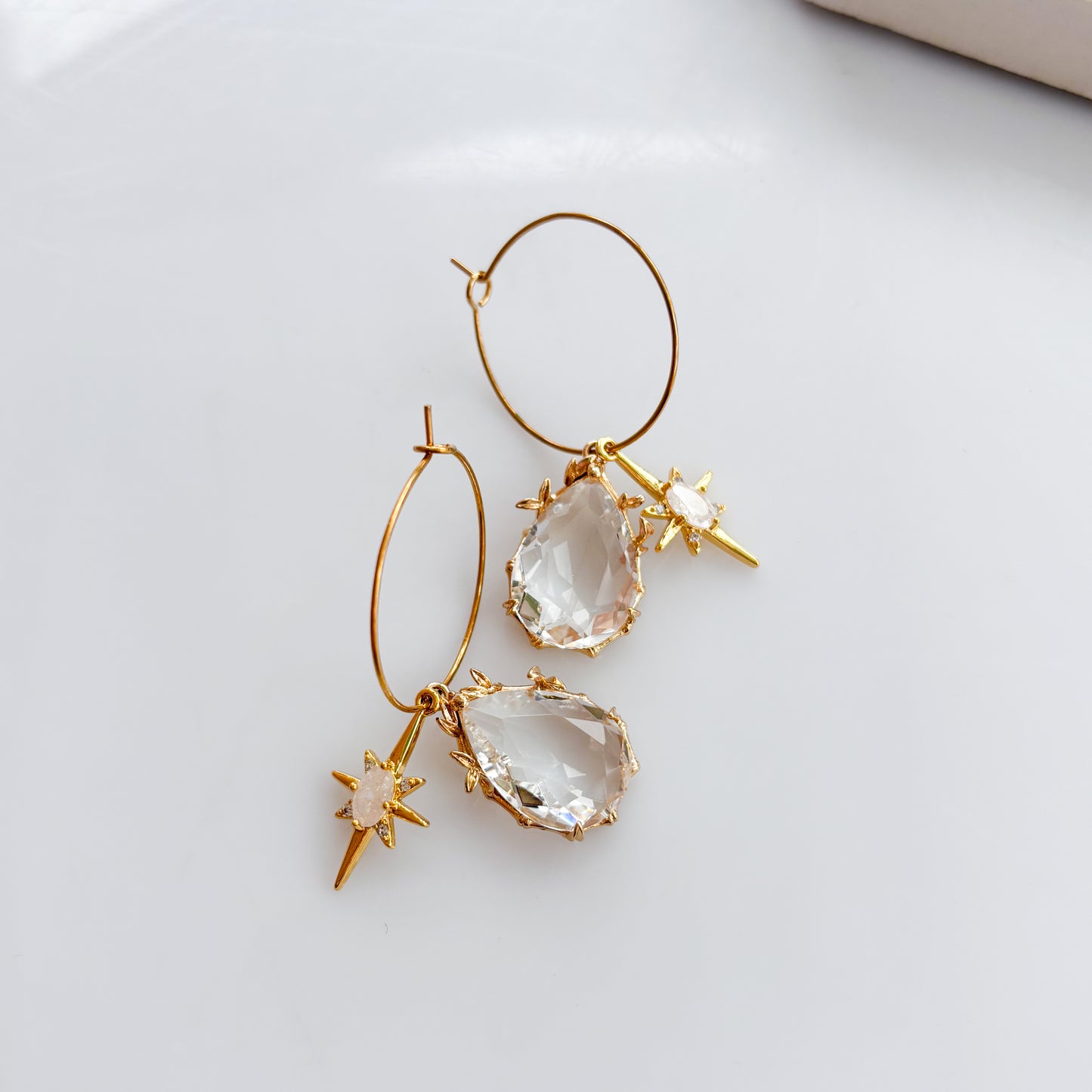 CRYSTAL TEARDROP & STAR CHARM HOOP EARRINGS