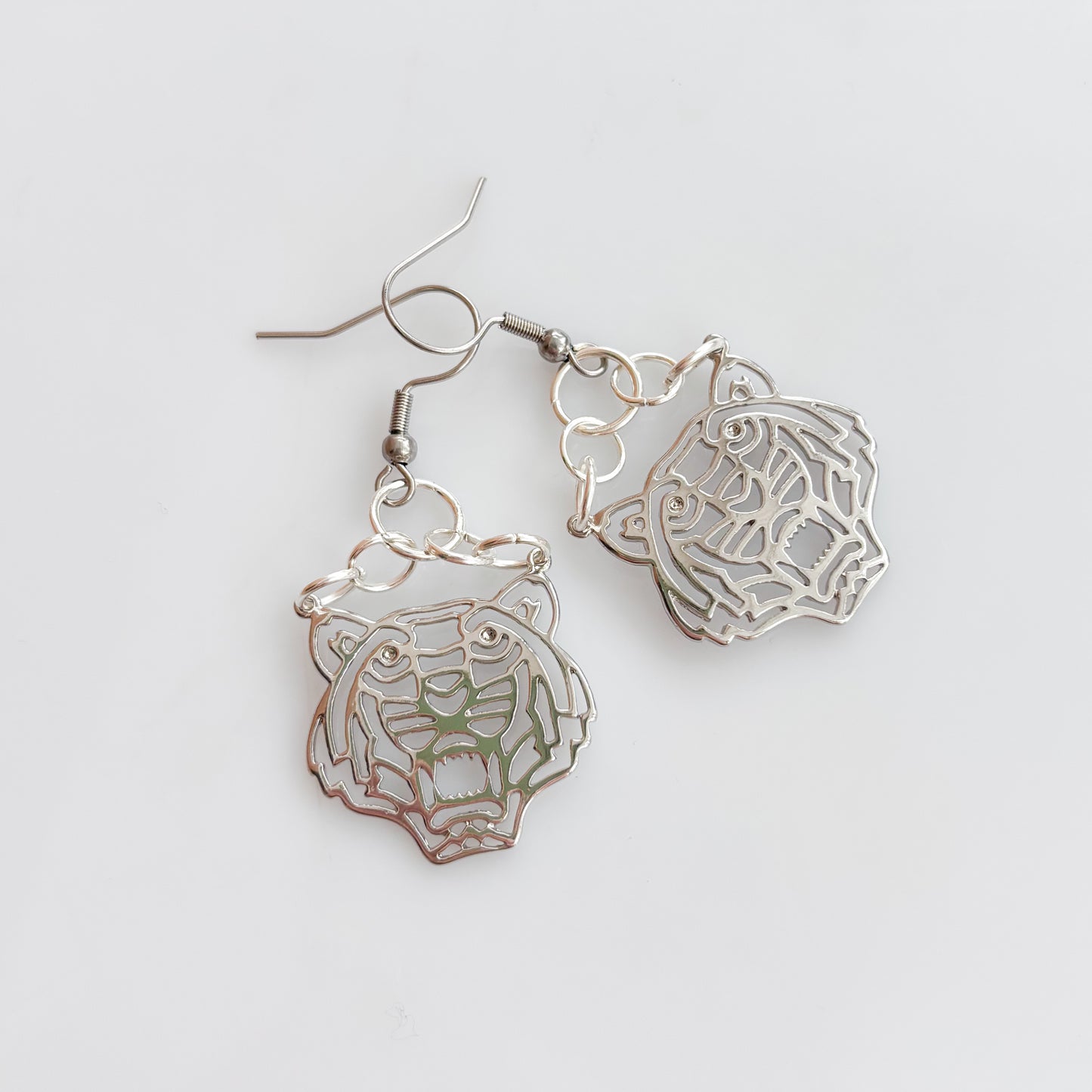 SILVER TIGER CHARM EARRINGS