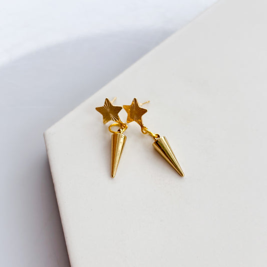GOLD STAR & SPIKE STUD CHARM EARRINGS