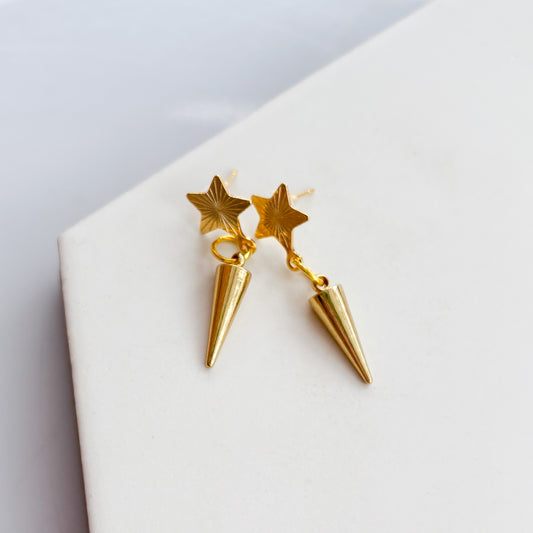 GOLD STAR & SPIKE STUD CHARM EARRINGS
