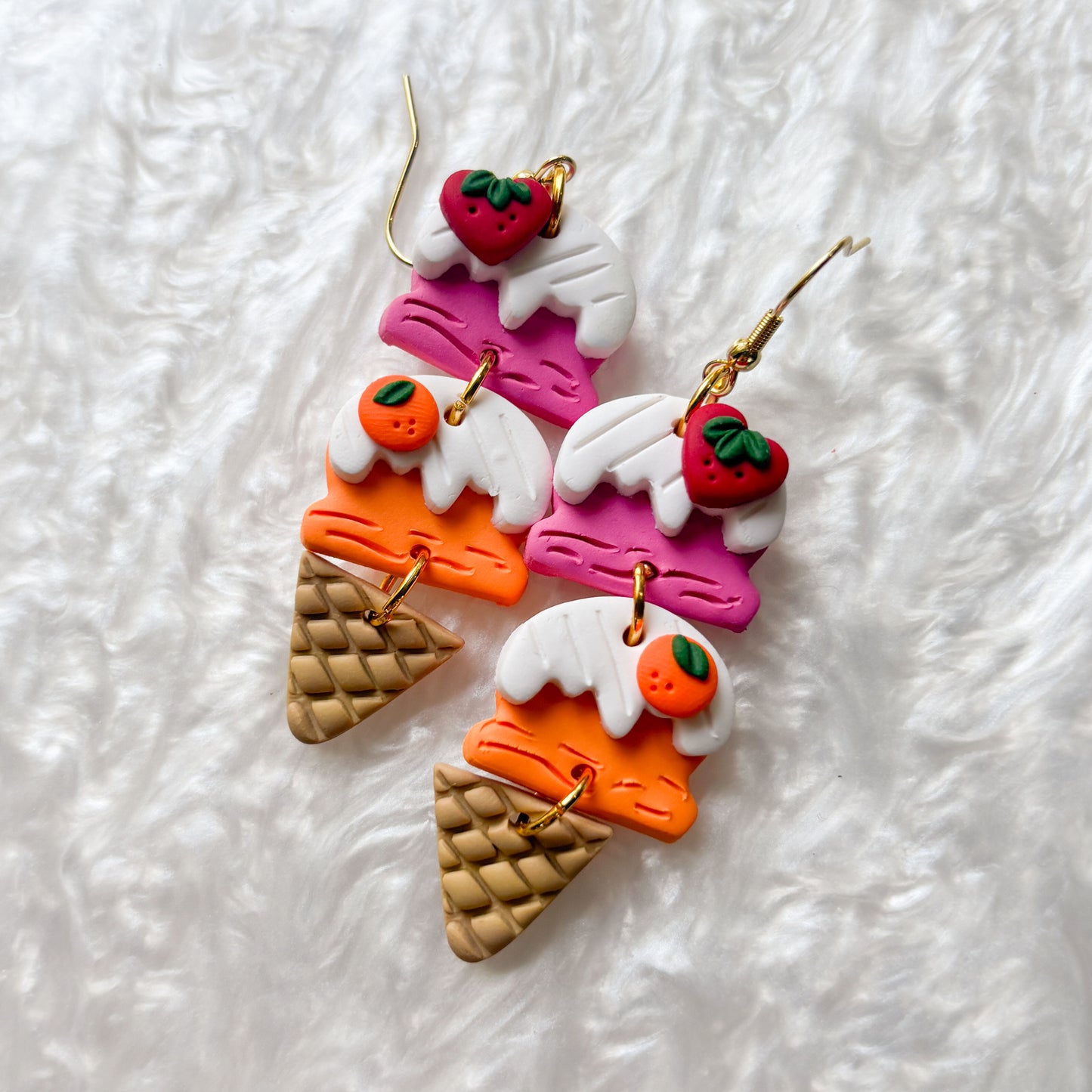 DOUBLE SCOOP FRUIT ICE CREAM CONE EARRINGS