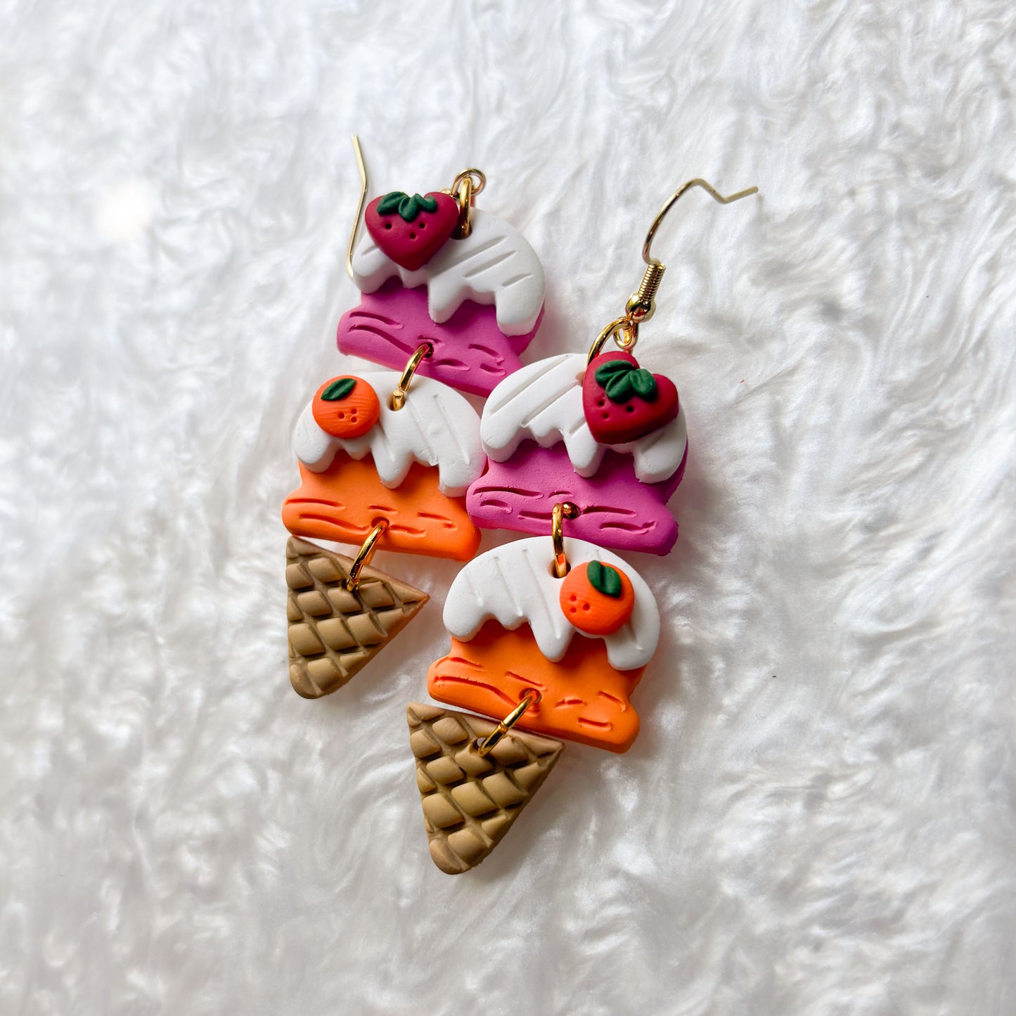 DOUBLE SCOOP FRUIT ICE CREAM CONE EARRINGS