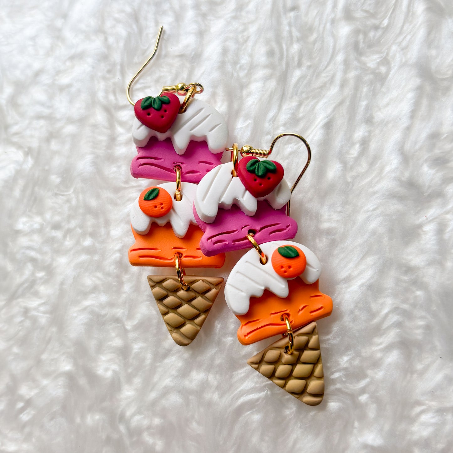 DOUBLE SCOOP FRUIT ICE CREAM CONE EARRINGS