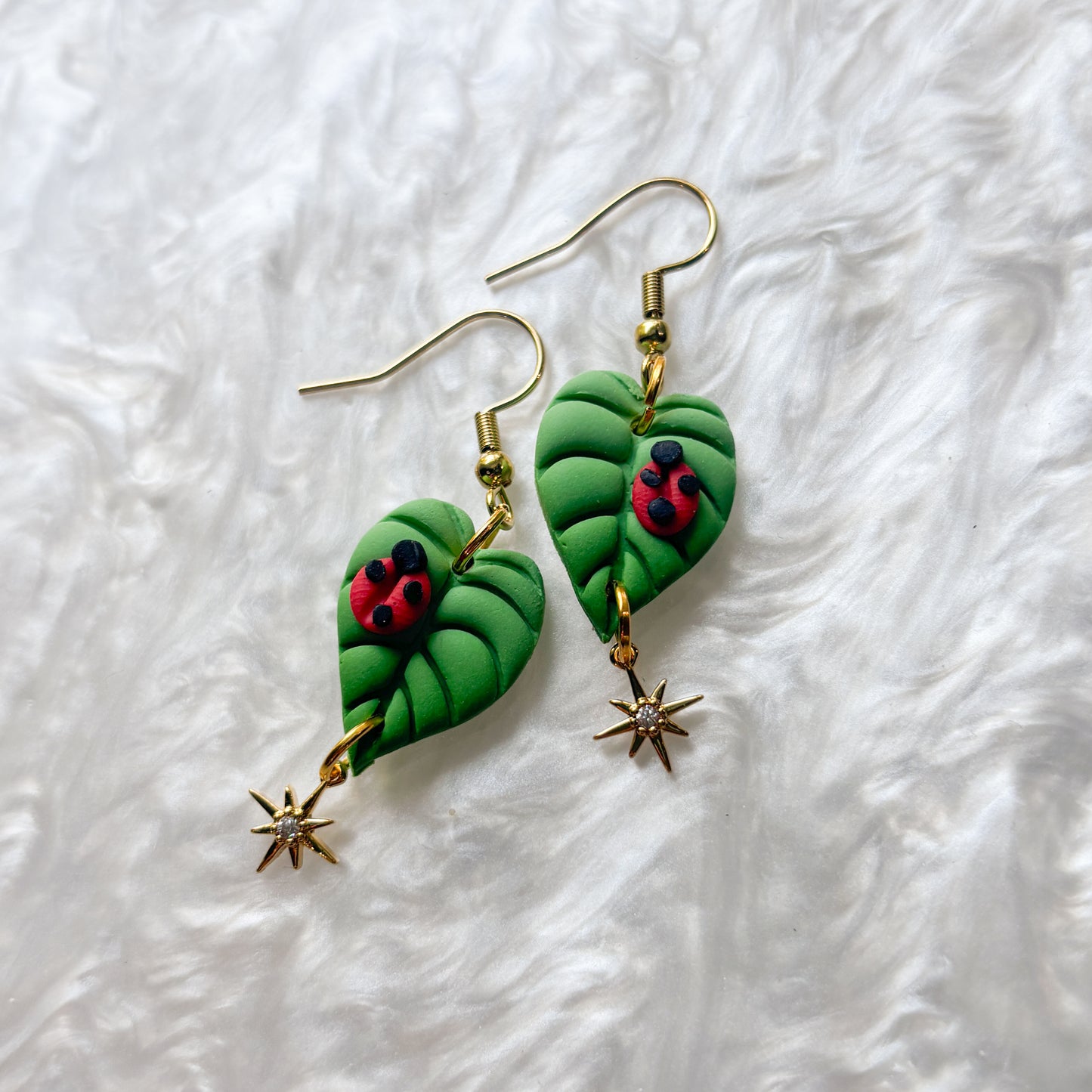 LADY BUG ON LEAF EARRINGS