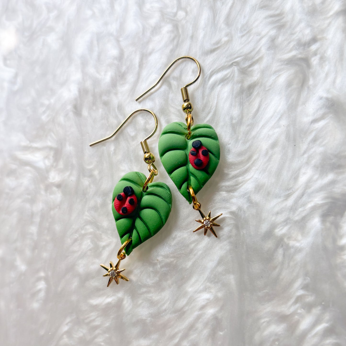LADY BUG ON LEAF EARRINGS