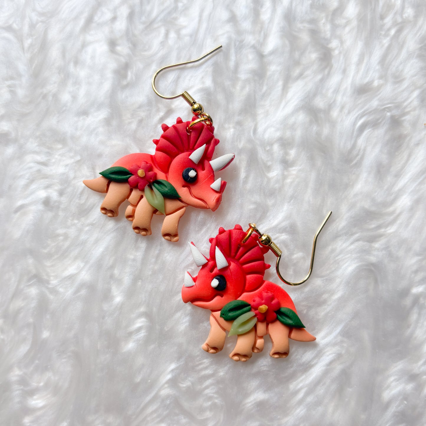 RED/ORANGE TRICERATOPS EARRINGS