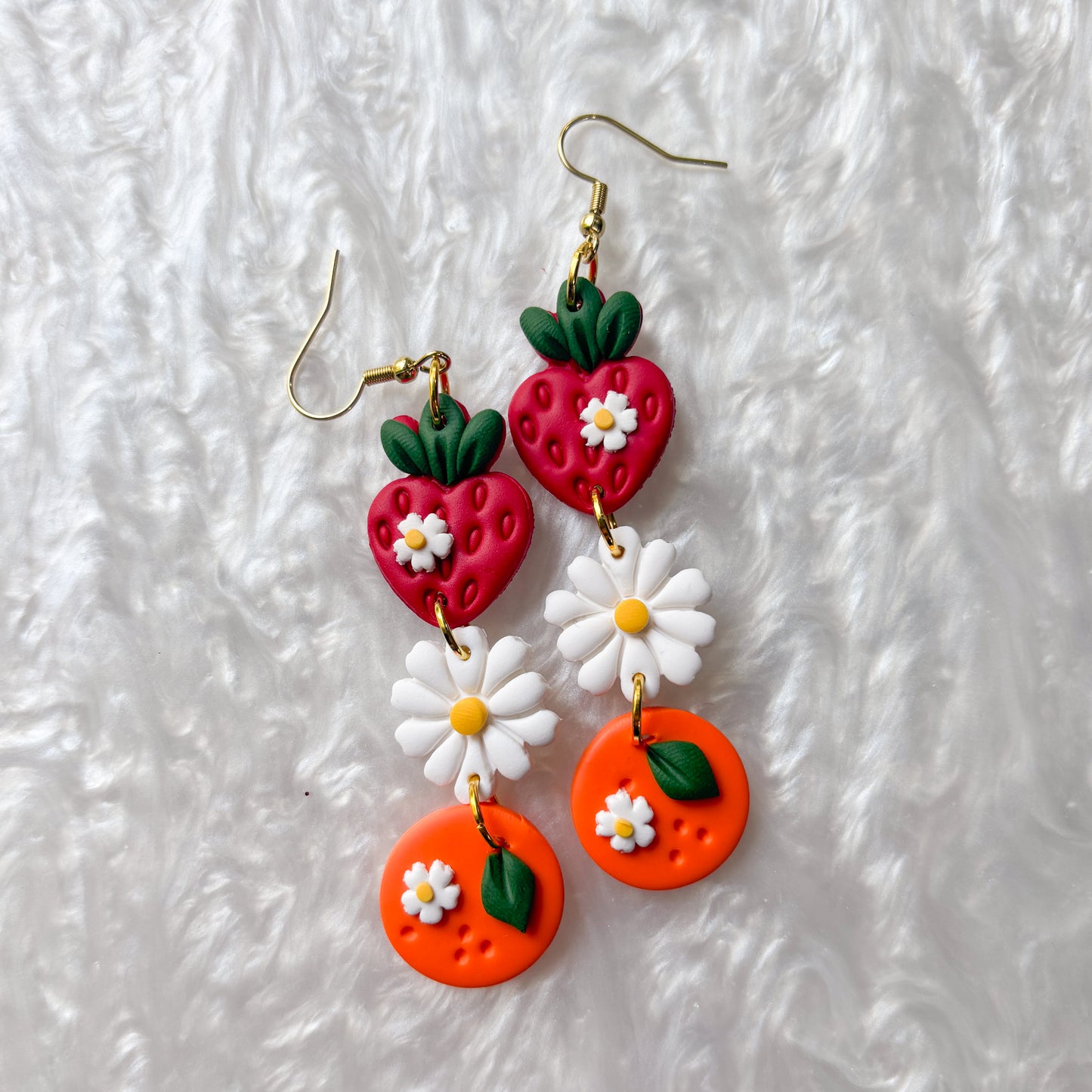 STRAWBERRY DAISY ORANGE TRIO EARRINGS