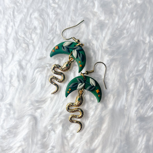 GREEN MOON & SNAKE EARRINGS