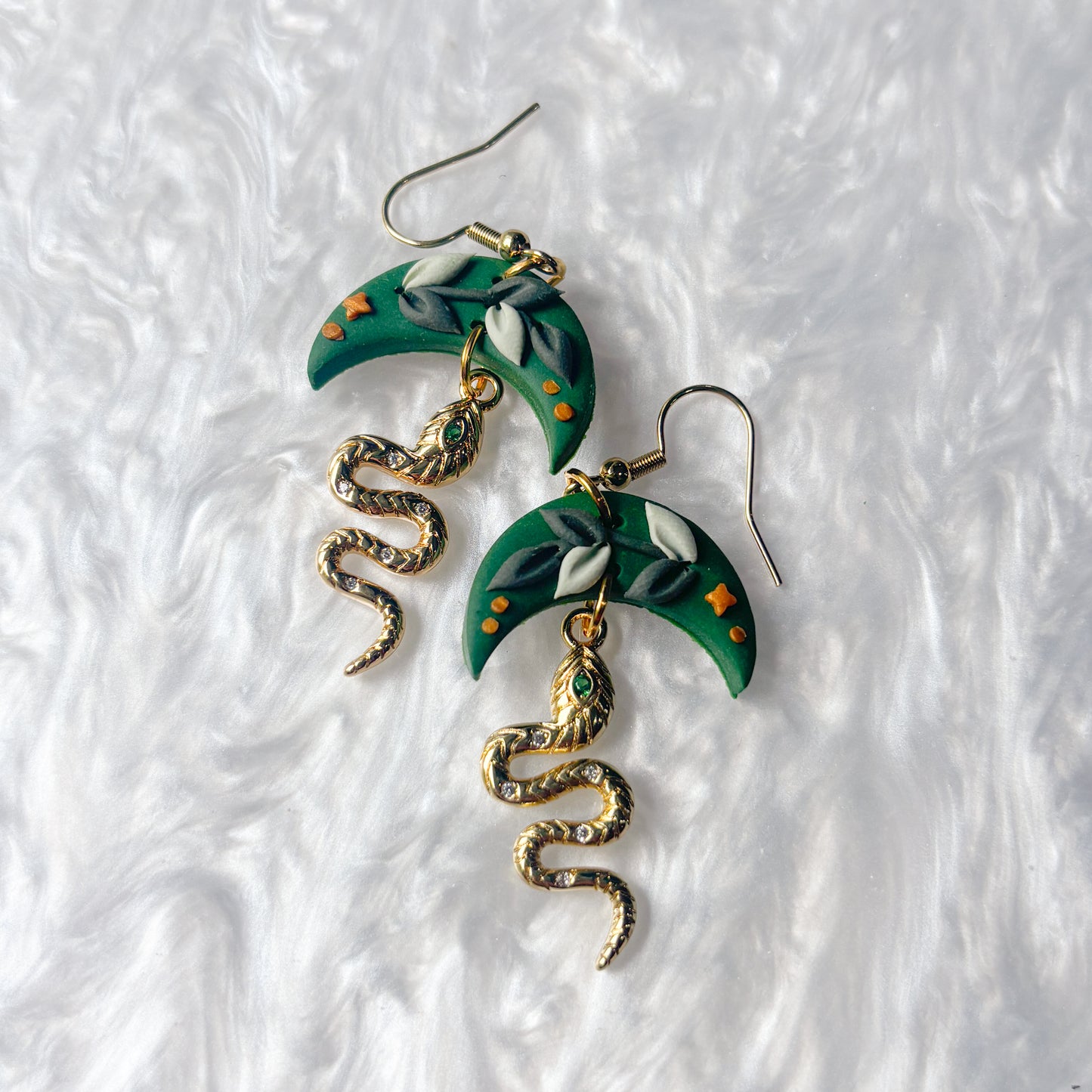 GREEN MOON & SNAKE EARRINGS