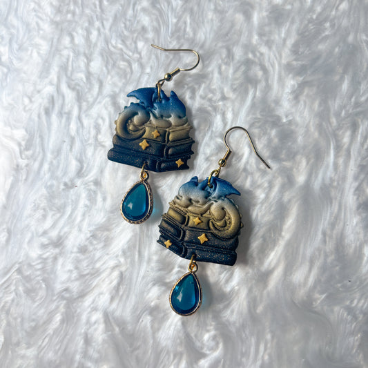 BLUE DRAGONS ON BOOKS EARRINGS