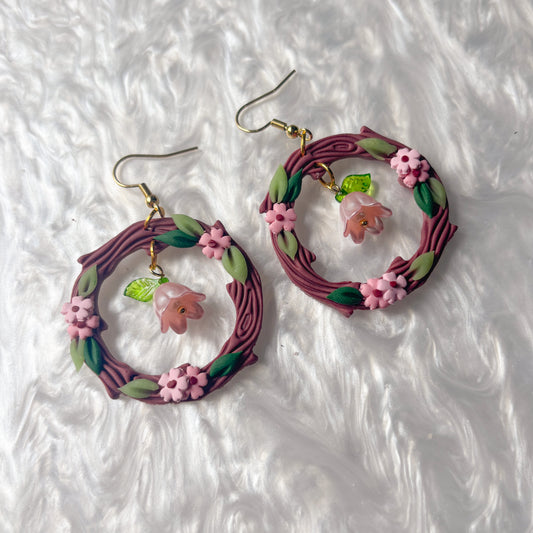 PURPLE & PINK WOODLAND CIRCLE EARRINGS