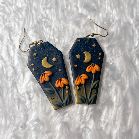 BLACK FLORAL COFFIN EARRINGS