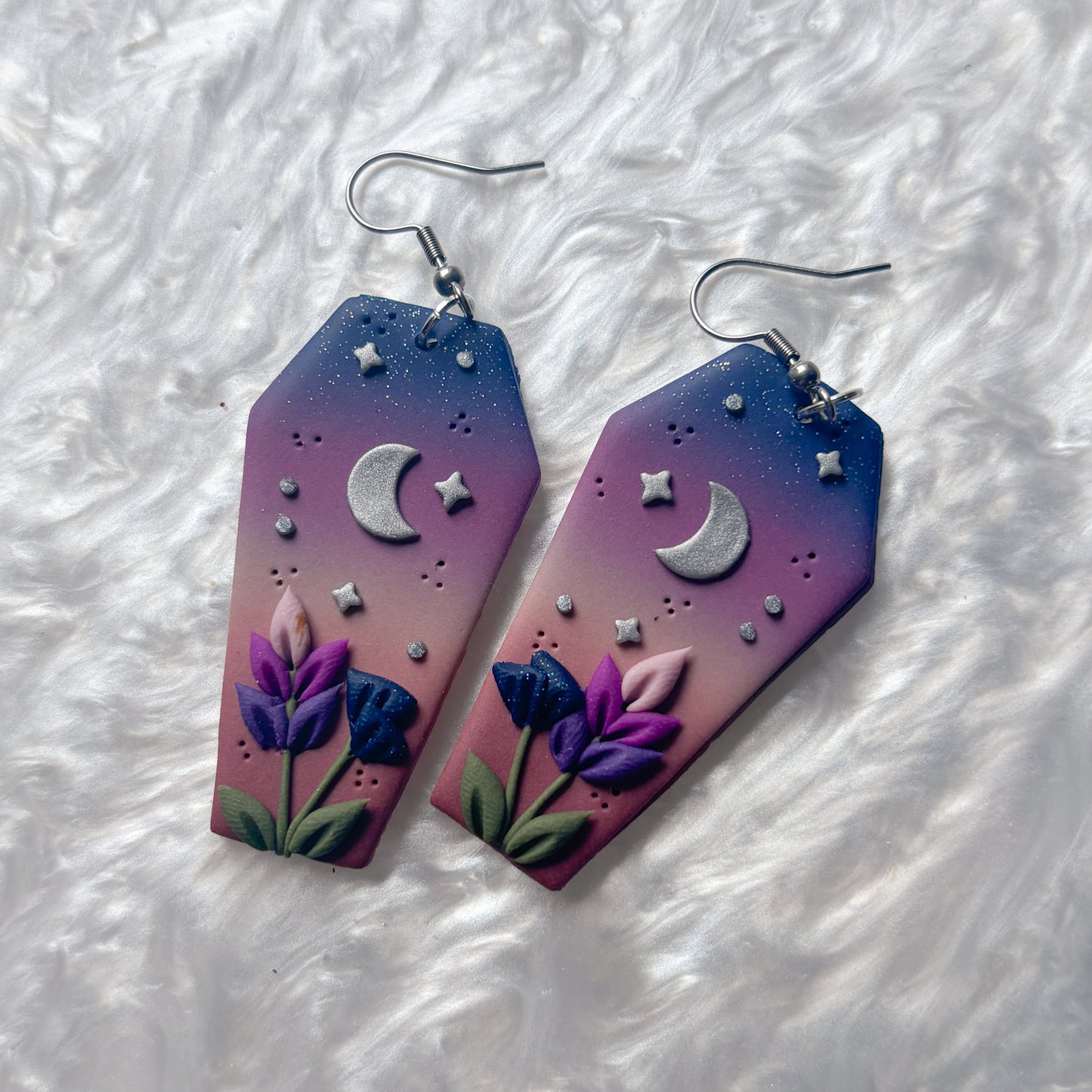 PURPLE FLORAL COFFIN EARRINGS
