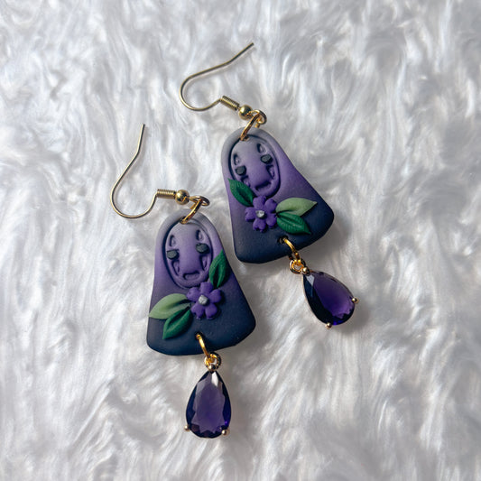 NO FACE & PURPLE GEM EARRINGS