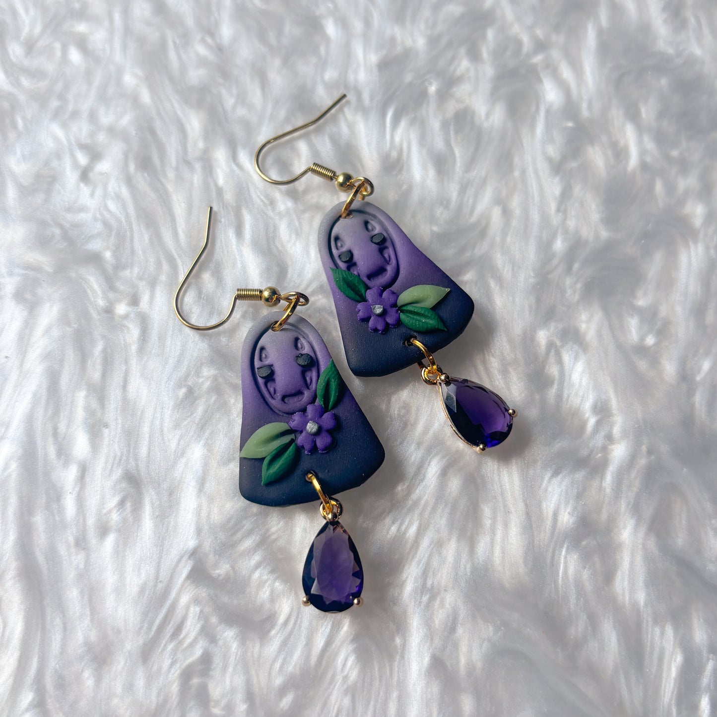 NO FACE & PURPLE GEM EARRINGS