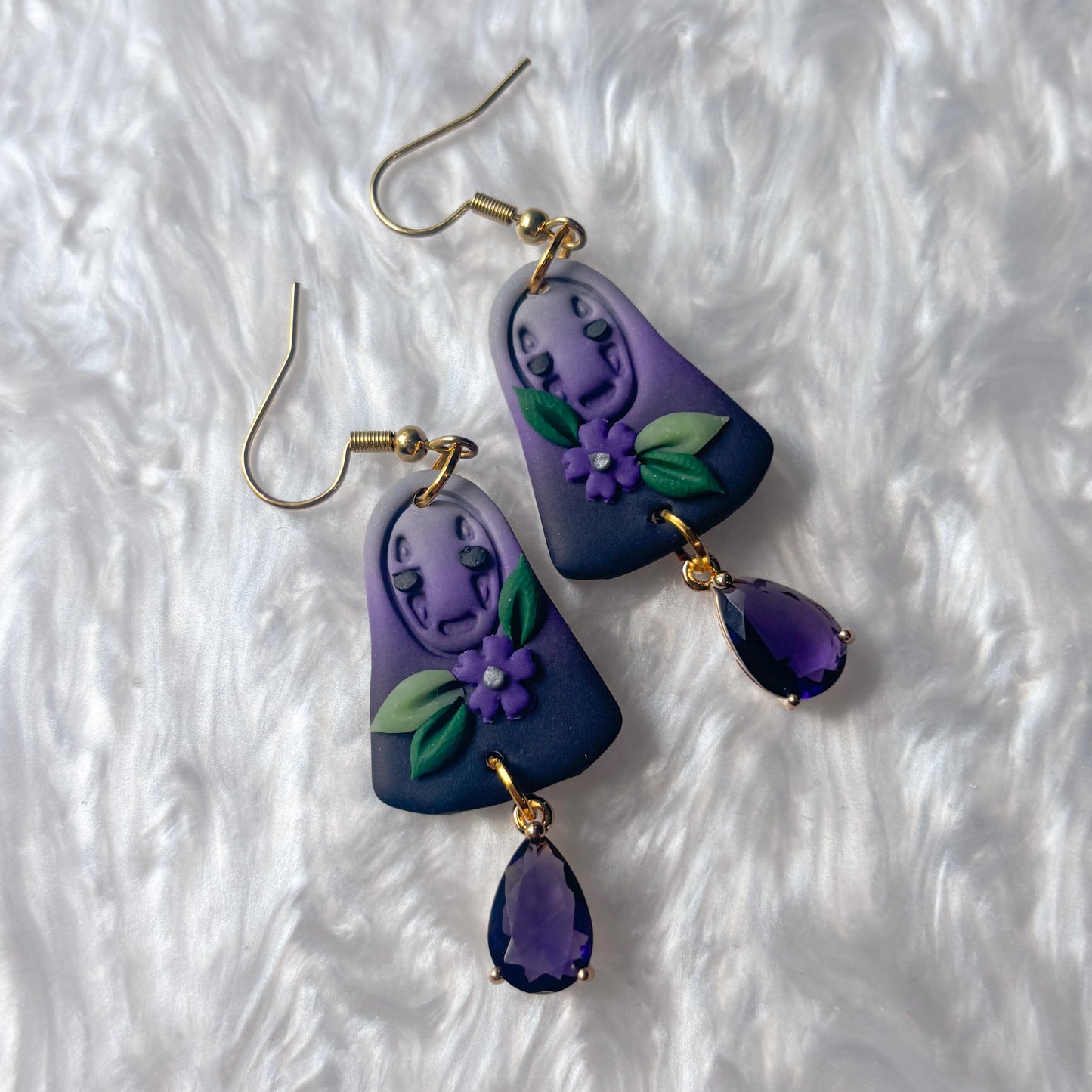 NO FACE & PURPLE GEM EARRINGS