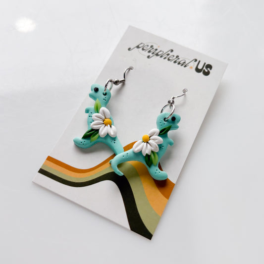 TEAL T-REX DAISY EARRINGS