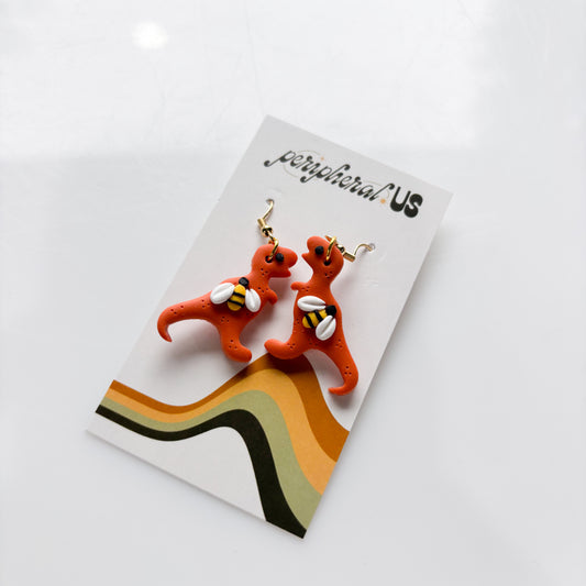 ORANGE BEE T-REX DINO EARRINGS