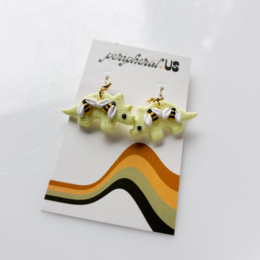 YELLOW BEE TRICERATOPS DINO EARRINGS