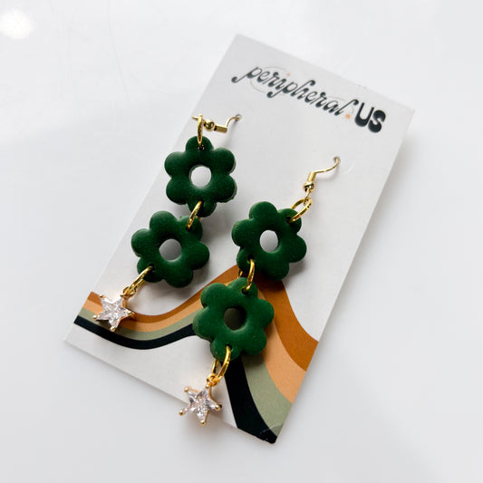 DARK GREEN FLOWER DUO EARRINGS