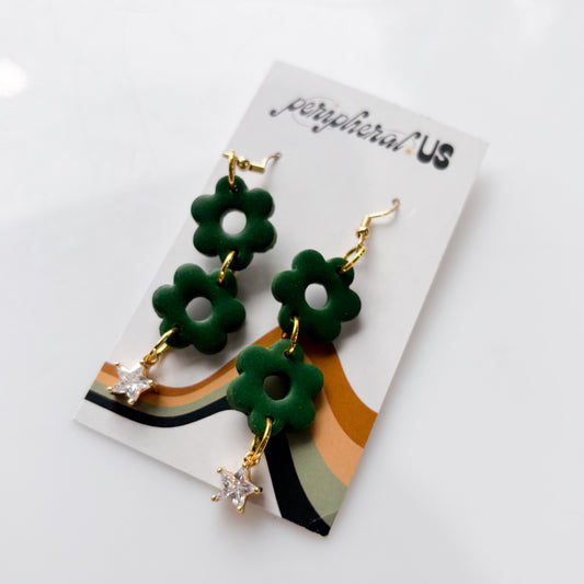 DARK GREEN FLOWER DUO EARRINGS