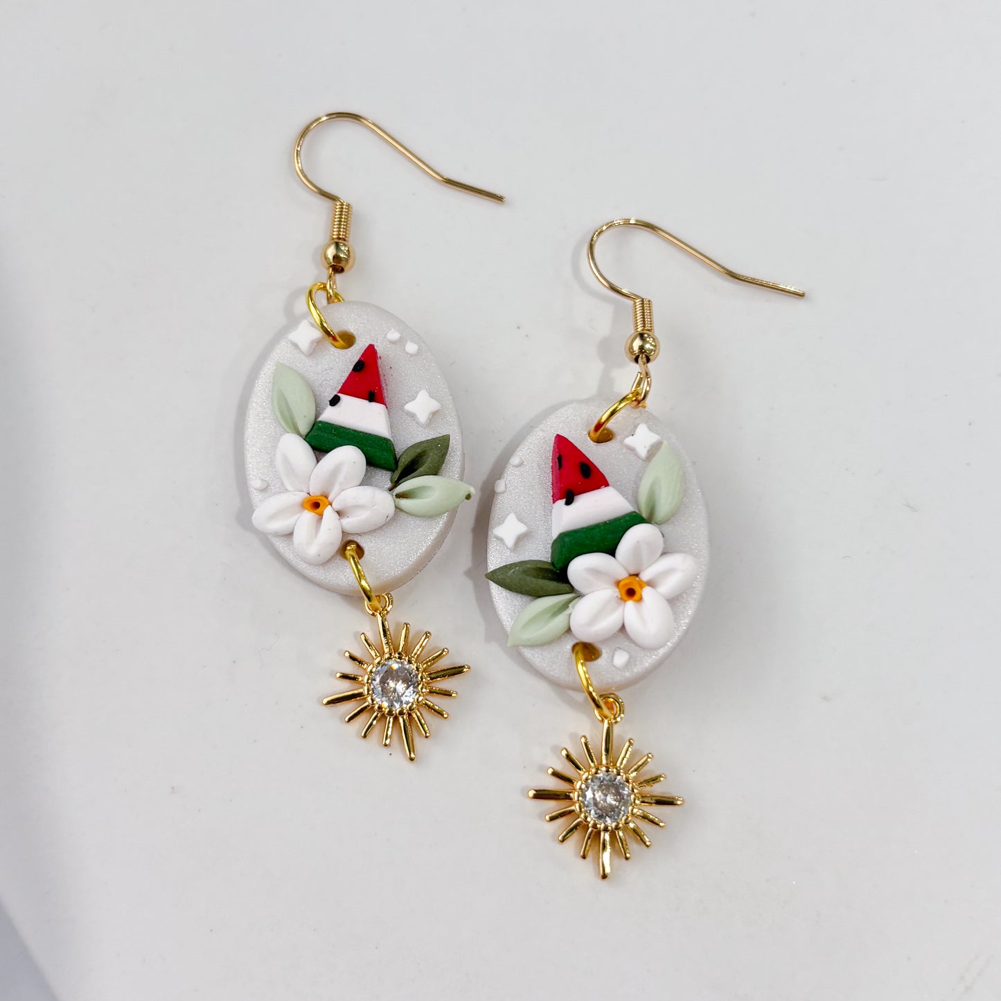 WATERMELON DAISY OVAL PALESTINE EARRINGS