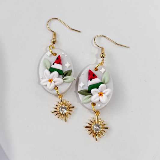 WATERMELON DAISY OVAL PALESTINE EARRINGS