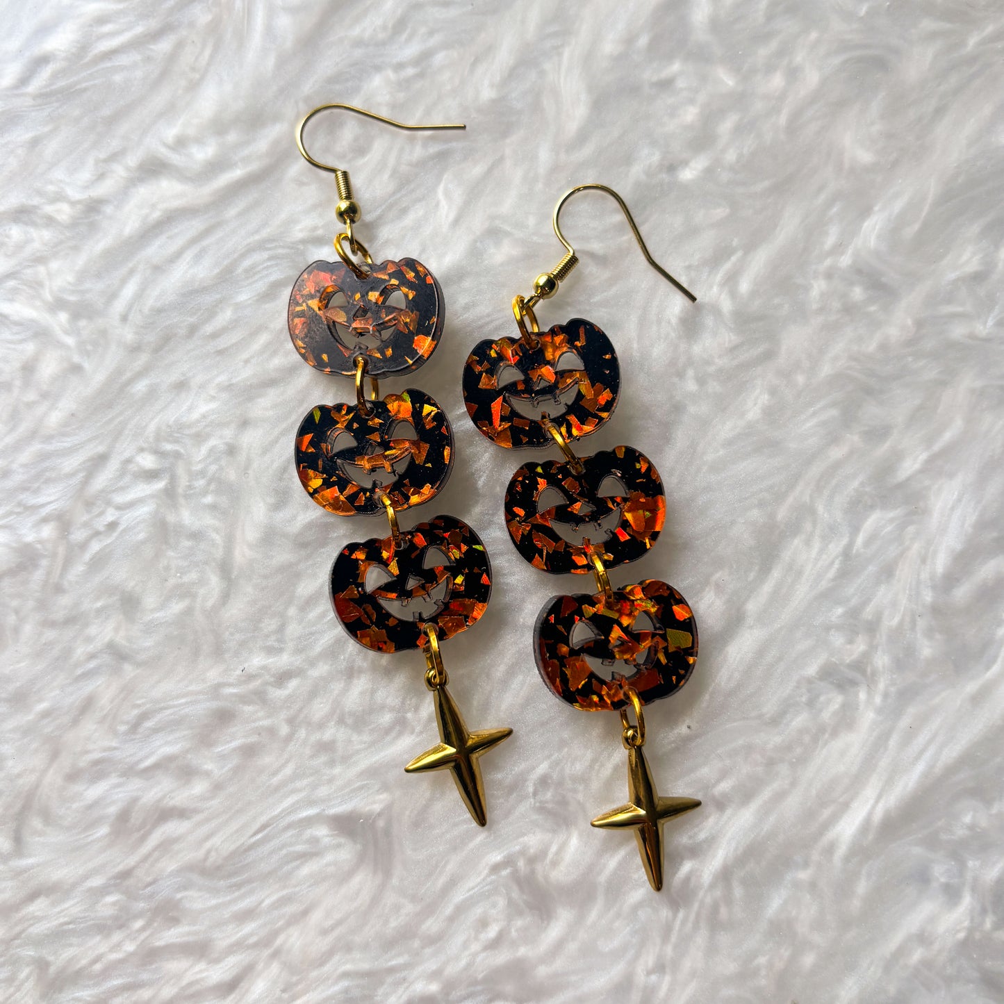 GLITTER JACK O LANTERN TRIO ACRYLIC EARRINGS