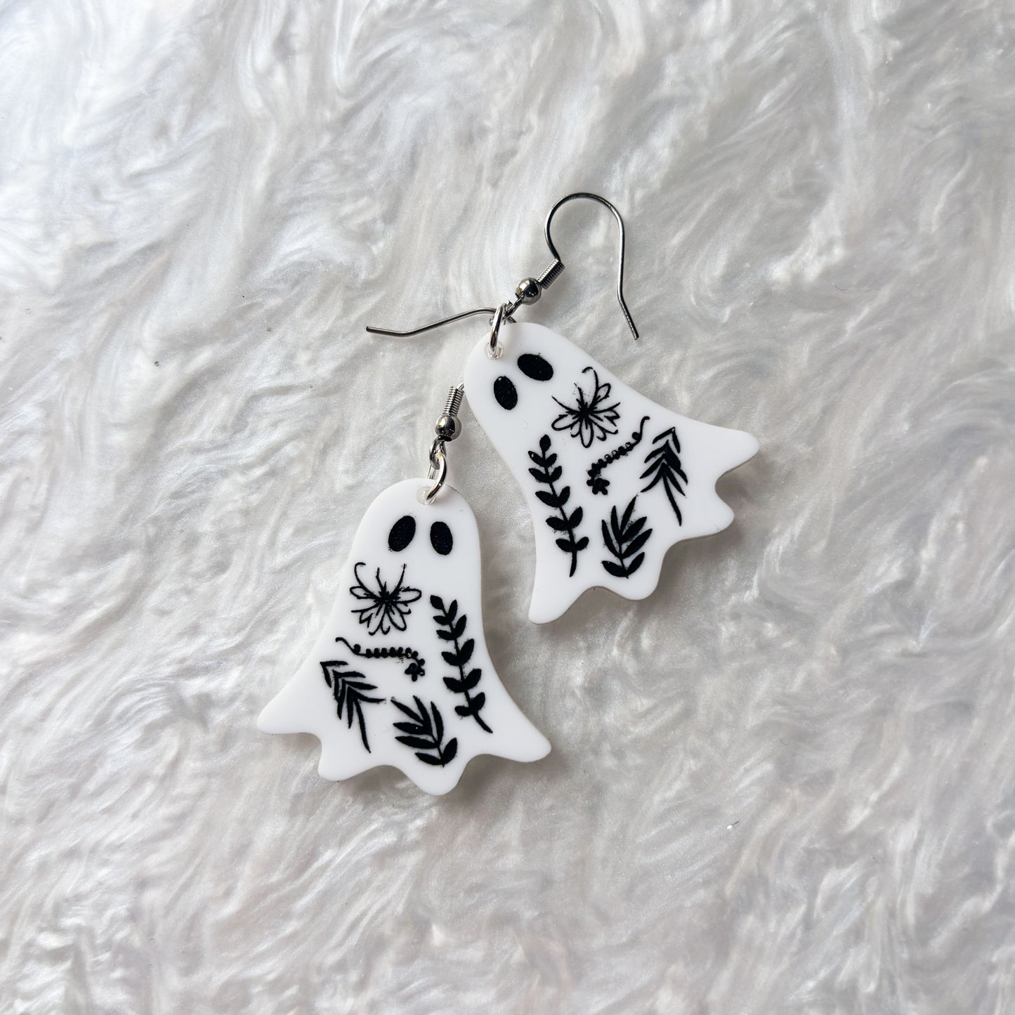 ENGRAVED FLORAL GHOST ACRYLIC EARRINGS